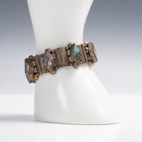 Mexican Abalone Inlay Silver Plated Bracelet