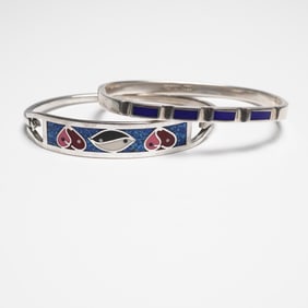 2pc Mexican Inlay Bracelets, One in 950 Silver, One Hecho en Mexico