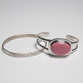 2pc Mexico 925 Cuff & Silver Tone Bangle Bracelet Set