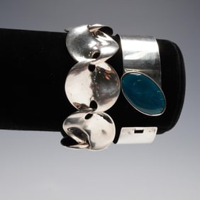 2pc Mexico 925 Silver Bracelets, Linked and Banded Styles