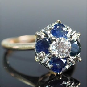 14K Gold, Diamond and Sapphire Ring