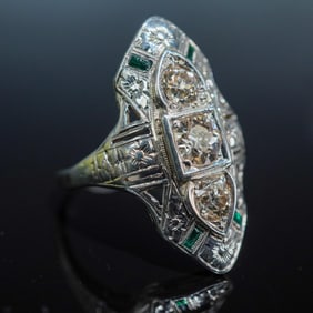 White Gold and Diamond Deco Ring