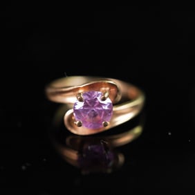 10K Baden & Foss Gold Ring with Round Cut Pink Topaz