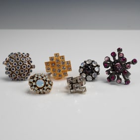 6pc Vintage Statement Rings with Geometric and Cluster Designs