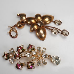 2pc 10K Gold-Filled & Vendome Vintage Floral Brooches 