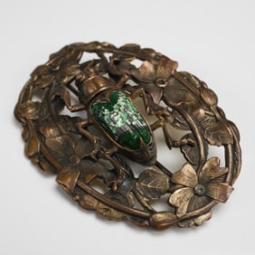 Art Nouveau Style Beetle Brooch with Glass Inlay, Circa 1900
