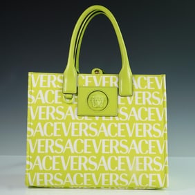 Versace La Medusa Canvas Tote in Acid Lime