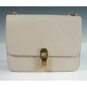 Yves Saint Laurent Paris Cream Leather Carre Shoulder Bag