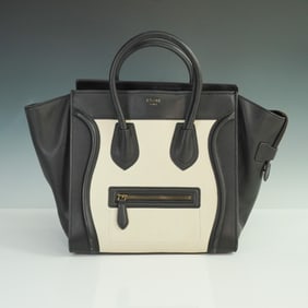 Celine Mini Luggage Tote, Black and Cream Leather