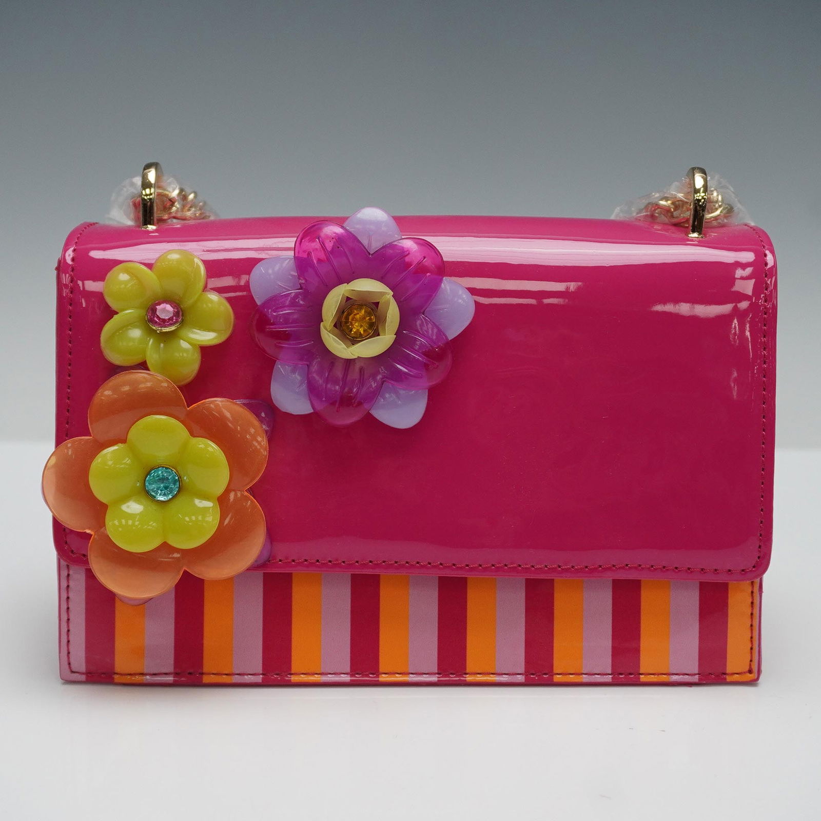 Betsey Johnson Pink Floral Stripe Crossbody Bag (1 of 5)