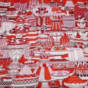 Hermes Silk La Patisserie Francaise Scarf 90 Rouge Rose White