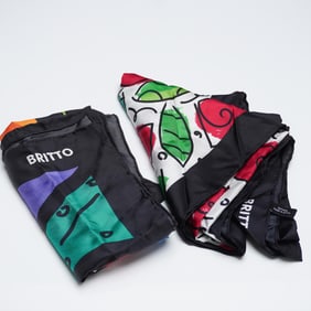 2pc Romero Britto Silk Scarf Lot, Colorful Abstract Designs