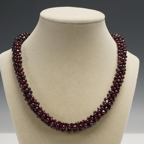 Garnet Color Multi-Strand Torsade Bead Necklace