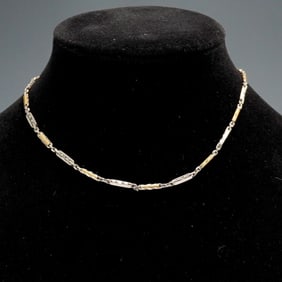 Vintage Sterling Silver and 10K Gold Bar Link Necklace