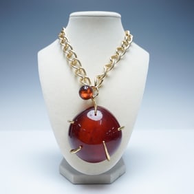 Relos Amber-Colored Resin Pendant Necklace, Gold-Tone Chain