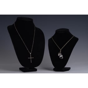 2pc Sterling Silver Necklaces, Cross and Locket