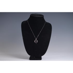 Sterling Silver & Onyx Pendant with Chain, Marked Italy 925