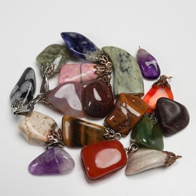 17pc Polished Gemstone Pendant and Stones Assortment