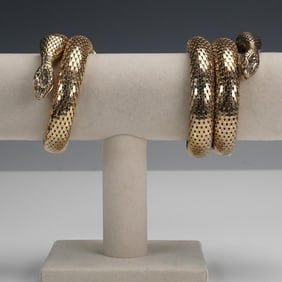 2pc Vintage Goldtone Snake Wrap Bracelets