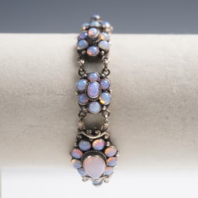 Hungarian Sterling Silver Bracelet with Synthetic Opals