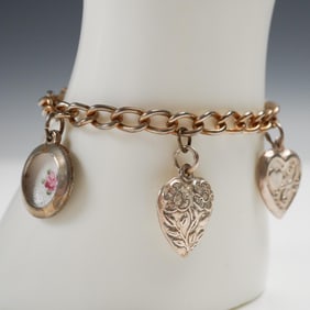 Sterling Heart and Floral Charm Bracelet