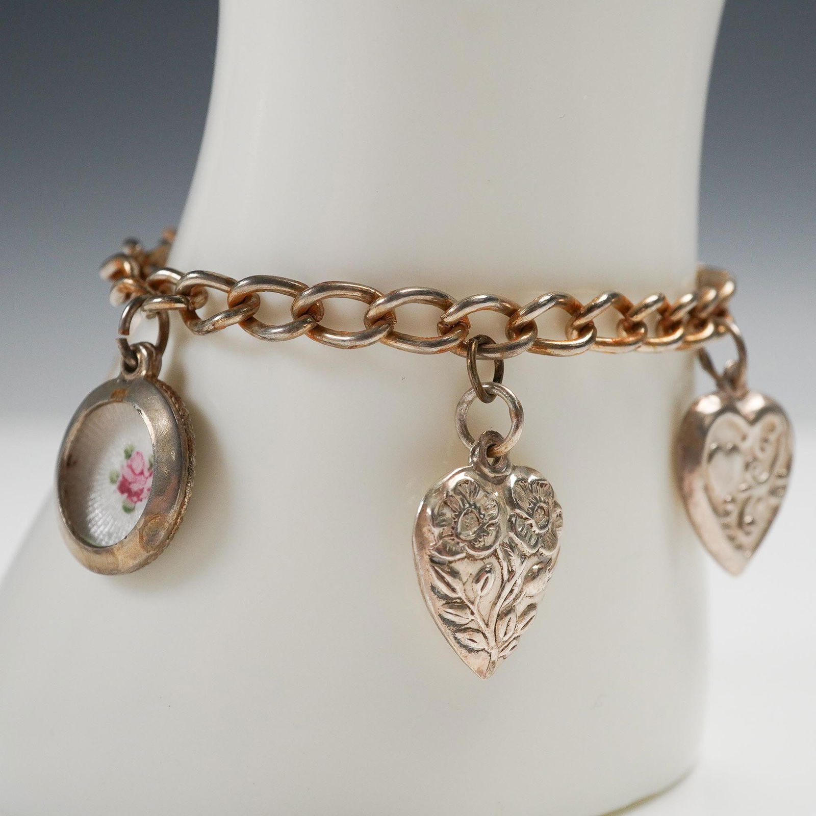 Sterling Heart and Floral Charm Bracelet (1 of 4)