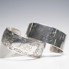 2pc Sterling Silver Cuff Bracelets, Engraved and Monogrammed