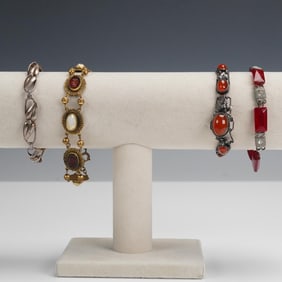 4pc Mid-Century Bracelet Lot, Sterling and Costume