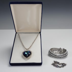 3pc Costume Jewelry Set with Heart Necklace and 830 Silver Bracelet