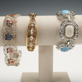 3pc Vintage Bracelet Lot, Coro and Reversible Panel Design