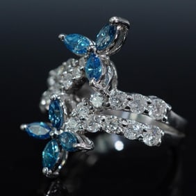 Blue Diamond 18 kt Gold Bypass Ring