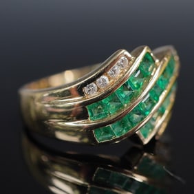 14K Gold, Emerald and Diamond Ring