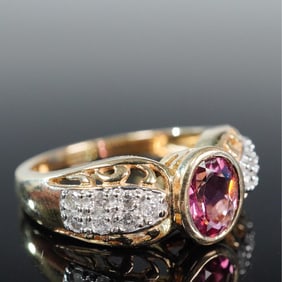 14K Gold, Rubellite and Diamond Ring