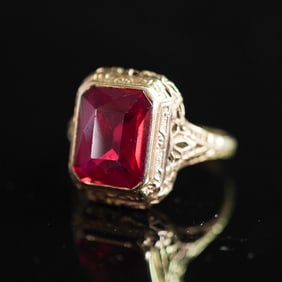 10K Gold Ring with Emerald Cut Ruby
