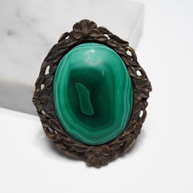 Floral Framed Malachite Brooch