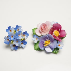 2pc Denton China Floral Porcelain Brooches