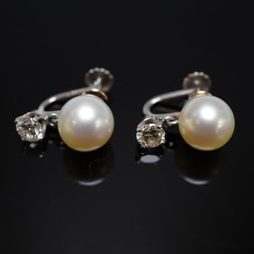 0.70CTW 14K Gold Pearl and Diamond Screwback Earrings