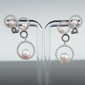 14kt White Gold Diamond and Pearl Earrings