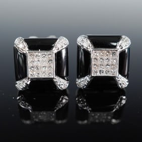 18K Gold, Diamond and Onyx Earrings