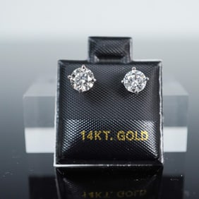 14K White Gold and Solitaire Diamond Earrings