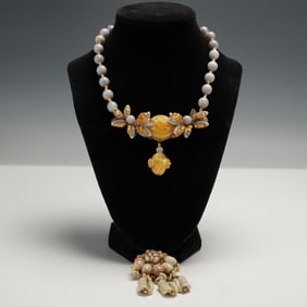 2pc Miriam Haskell Beaded Necklace and Brooch Set