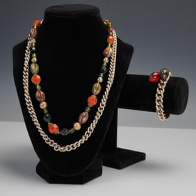 2pc Beaded Necklace and Charm Bracelet Set