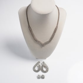 3pc Rhinestone Costume Jewelry Set with Earrings and Necklace