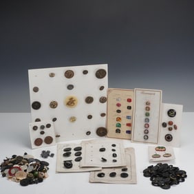 11pc Antique Button Collection with Display Cards, Loose Buttons & Earrings
