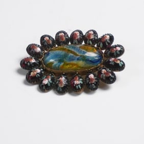 Antique Italian Micro Mosaic and Foil Glass Brooch