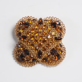 OM JENI Amber and Topaz Rhinestone Brooch