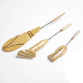 3pc Art Deco Style Bakelite and Celluloid Hatpins