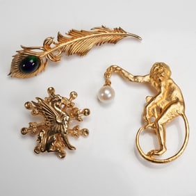 3pc Marvella and Florenza Gold tone Brooches