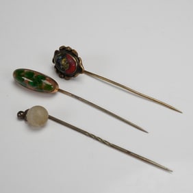 3pc Stick Pin Lot with Cameo and Glass Accents
