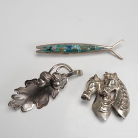 3pc Vintage Sterling Silver Brooches